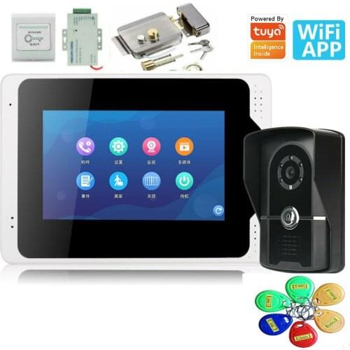 Tuya APP Wifi Video Intercom System 7'Screen Doorphone Record System Night Vision RFID Unlock Doorbell Camera Remote Unlock