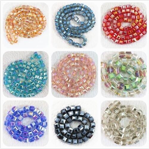 Multicolor Crystal 4mm Fashion Square Faceted Newly Handmade Jewelry Loose Spacers Accessories Findings Beads 100pcs B985