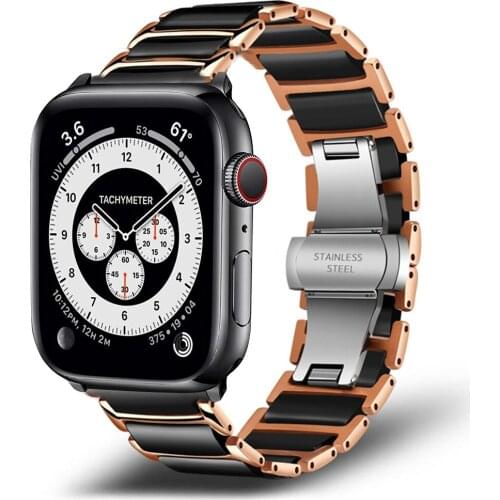 Correa for apple watch 44mm 40mm band Ceramic stainless steel strap for iwatch se apple watch 6 5 4 3 42mm 38mm link bracelet