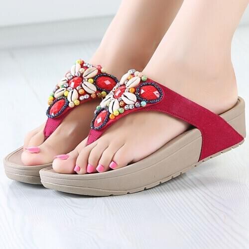 Cool summer new female slippers thick high-heeled platform pinches flip-flops female summer leisure beach slippers