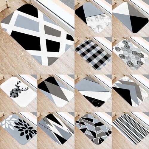 Grey Blue Geometric Pattern Kitchen Entrance Door Mat 40*60 Coral Velvet Carpet Doormat Indoor Floor Mats Anti-Slip Rug 48073