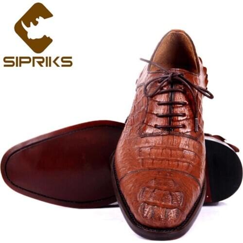 Sipriks Mens Cap Toe Dress Oxofrds Imported Real Crocodile Skin Shoes Male High Quality Luxuxry Leather Outsole Shoes Italian 45