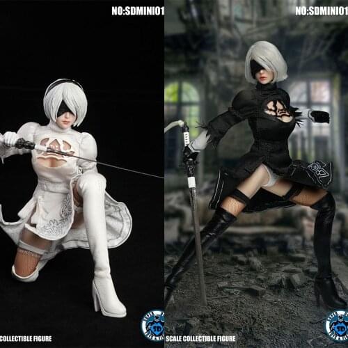 1/12 Nier 2B Head Sculpture & Clothes Set Sexy Cyborg Cosplay Costume 6 Inches Female Doll Accessories SUPER DUCK SDMINI001