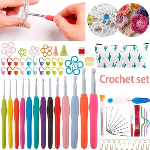 Sewing Needles Tool Colorful Soft Plastic Handle Alumina Crochet Hooks Knitting Needles Set 2-10mm Crochet for Weave crochet kit