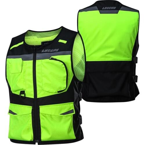 LYSCHY Reflective Motorcycle Waistcoat Motocross Racing Vest Motorbike Touring Night Riding Reflective Safety Jacket Vest M-4XL