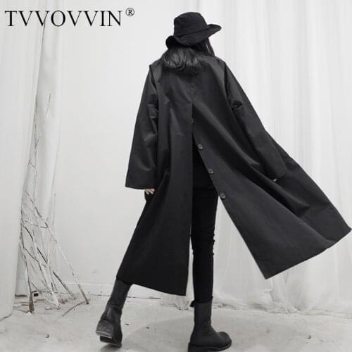 Loose Women Back Button Vent Big Size Long Trench New Lapel Long Sleeve Loose Fit Windbreaker Fashion Tide Spring 2020 1S251Q