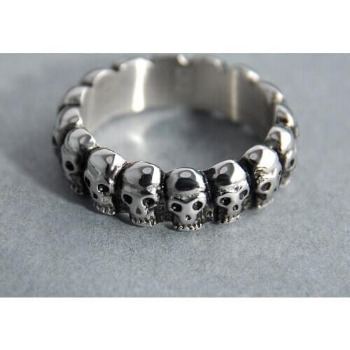 Vintage Skull Ring Jewelry Silver Color Punk Pave Skeleton Design Round Bands Finger Ring For Men Women Retro Party Gift