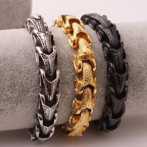 11mm Wide Vintage Silver Color/Gold/Black Stainless Steel Punk Biker Chain Link Mens Unisexs Bracelet Bangle 8.66inch