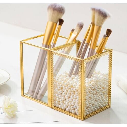 Makeup Tools Storage Box European Retro Glass Transparent Cosmetics Practical Finishing Box Storage Organizer Desktop Decoration