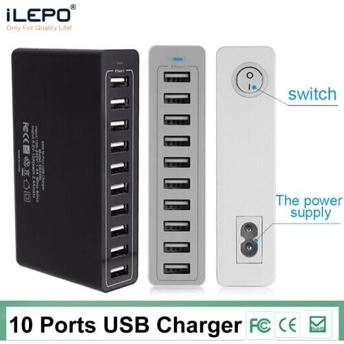 Fast Charging 10 Port Multiple USB Charger Multiple Device Charging 5V10A 50W Smart Quick Fast USB Charger Port For iPhone