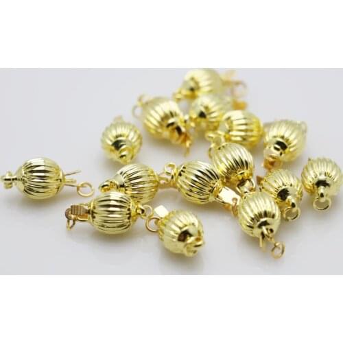 5PCS Wholesale Snap Gold-Color Lantern Beads Clasp Button Fitting For Accessory Jewelry Making Design Machining Metal Parts 8mm