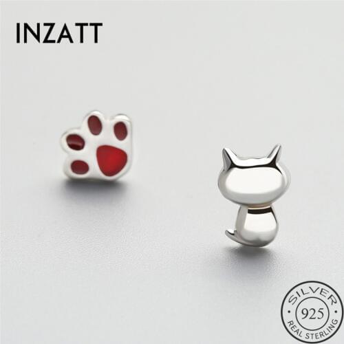 INZATT New Arrival 925 Sterling Silver Stud Earrings Real AAA High Quality Cute Cat Design Jewelry Accessories For Teen Girl