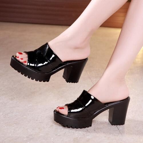 Plus Size 32-43 Block Heel Platform Slides Women Slippers Summer 2021 Wedding Shoes High Heels Slides Ladies Slippers for Office