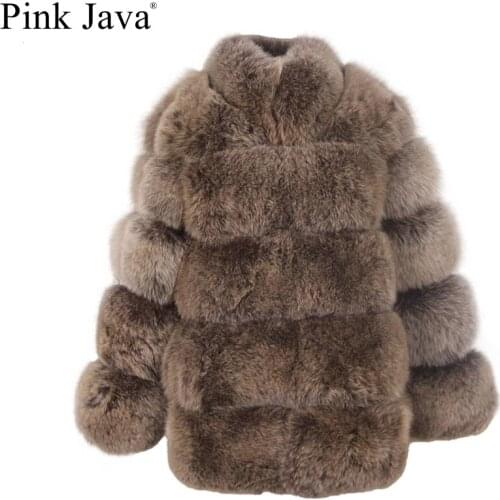 Pink java QC8142 women plus size real fox fur coat with fox fur collar long sleeves coat gebuine fox outfit high quality