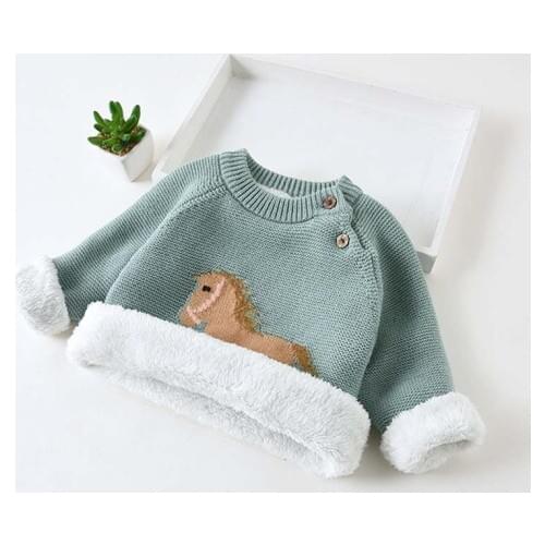 DIIMUU Winter Plush Velvet Sweaters Baby Girls Clothes Toddler Warm Sweater Coats Child Boy Girl Cartoon Thicken Wool Tops