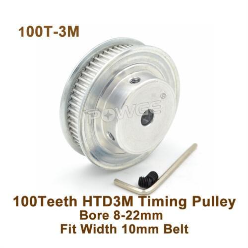 P0WGE 100 Teeth 3M Timing Pulley Bore 8-22mm Fit Width 10mm 3M Timing Belt 100T 100Teeth HTD3M Synchronous Pulley 100-3M