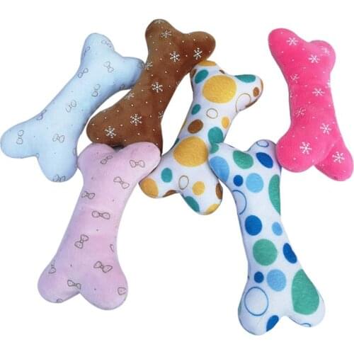 Kapmore 1pc Bone Shape Dog Toy Funny Plush Puppy Squeaky Toy Pet Biting Interactive Toy For Dog Pet Supplies Random Color