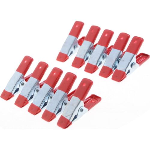 10pcs 2" Mini Metal Heavy Duty Spring Clamps Crocodile Clip Red Plastic Tips Tool Clips Grip Holder