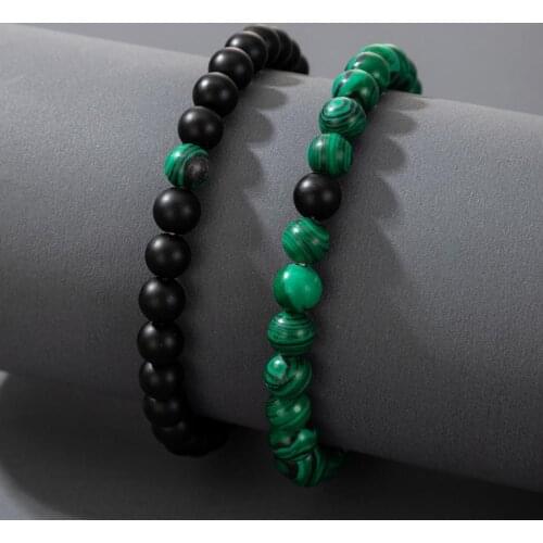 2Pcs/Set hand Bracelets Green Frosted Comfortable Malachite Tiger Eye Stone Bracelet for women/men
