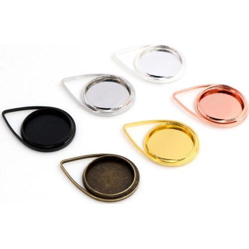 20pcs 12mm Inner Size 6 Colors Plated Brass Material Simple Drop Style Cabochon Base Cameo Setting Charms Pendant Tray