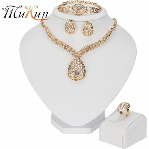 2020 New Arrival Gold Color Necklace Bracelet Earrings Ring Sets India Women African Bridal Wedding Birthday Gifts Jewelry Set