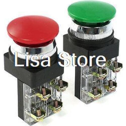 250VAC 6A DPST 1NO 1NC 4-Terminal Mushroom Momentary Pushbutton Switch
