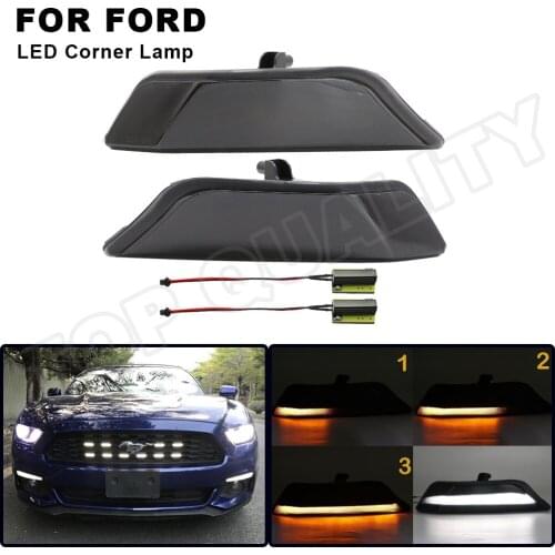 2X LED Amber+White Dynamic DRL Daytime Running Front Turn Signal Light Smoke Lens For Ford Mustang 2015 2016 2017 Error Free