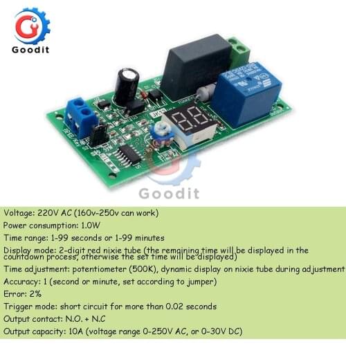 AC 220V 500K Timer Delay Relay Switch Delay Relay Module Turn Off Board 0Seconds-99 Minutes
