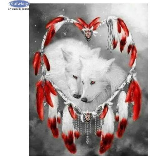DIY Diamond Painting white wolf 5D Cross Stitch Mosaic Picture Of Rhinestone full round square Diamond Embroidery Dream catcher