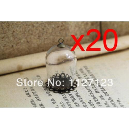 Free ship!!! 2014 NEW 20sets/lot 30x18mm glass globe & setting base & cap set glass cover DIY Glass vial jewelry glass bottle