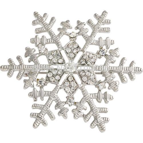 Mziking new Cheap white Snowflake Brooch Women Rhinestone Crystal Broches Charm Female Jewlery Apparel Accessories X0892