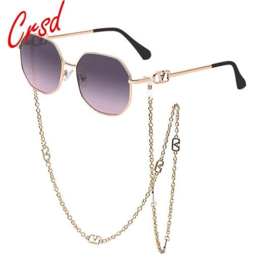 2021 Chain Sunglasses Women Anti-drop Chain Lanyard Irregular Goggles Women Trend Luxury Birthday Present Designer Brand Grace