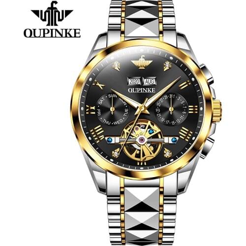 Luxury Men Watches Automatic Black Watch Men Tungsten steel Waterproof Business Sport Mechanical Wristwatch OUPINKE Brand