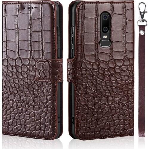 Flip Phone Case for Oneplus 6 Cover Original Crocodile Texture Leather Book Design Luxury Coque One plus 6 Wallet Capa Strap