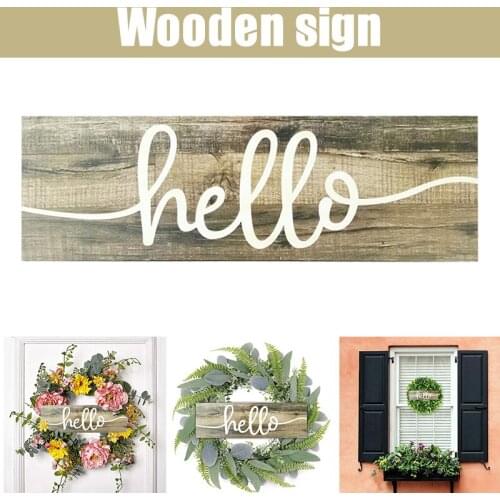 Wooden Hello Sign Plaque Front Door Hanging Board for Wreath Garland Home Decoration Wall Porch Office Kitchen Teen Room Decor