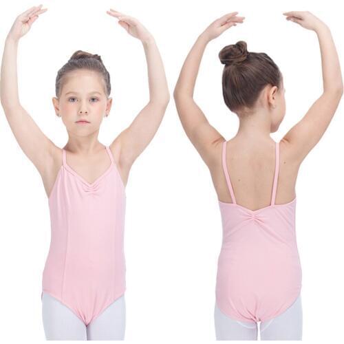Kids Ballet Dancewear Light Pink Cotton/Lycra Camisole Dance Leotard with Princess Seam Girls Practice Bodysuit