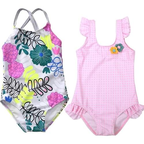 Baby Swimwear Summer Baby Girls Floral Printed Swimwear Shoulder Off Kids Jumpsuits Vacation Clothes Beach Bikini Swimsuit