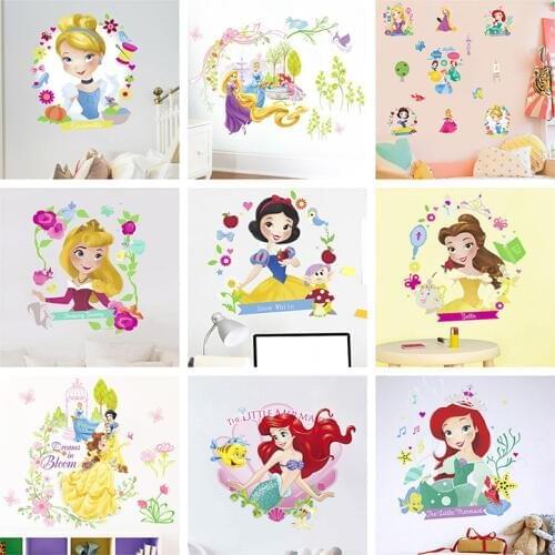 Disney Cinderella Ariel Snow White Princess Wall Stickers For Girls Room Home Decor Mural Art Kids Wall Decals PVC Poster