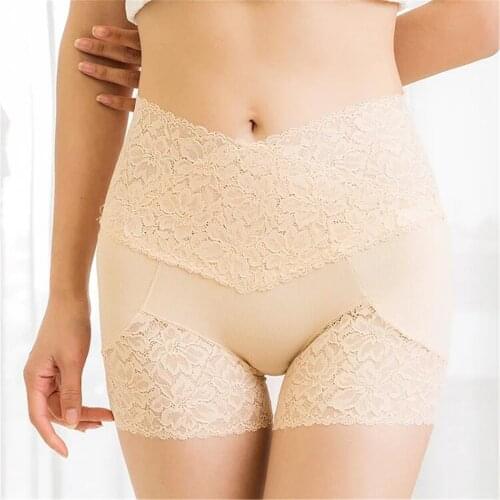 Women Safety Shorts Panties Seamless Thin Ice Silk Lace High-waisted Abdomen Safety Pants Shaping Hip-lifting шорты женский d4
