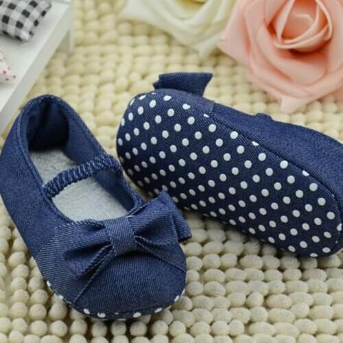 Newbown Baby Bowknot Denim Shoes First Walkers Baby Girls Boys Shoes Toddler Shoes Kids Baby Soft Sole Anti-slip Shoes