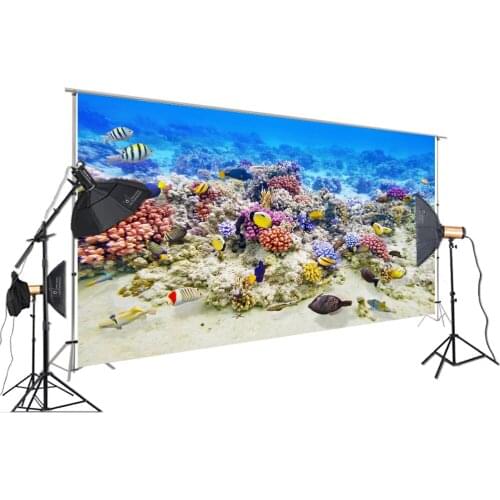HUAYI Photography Cartoon Backdrop Sea World Marine Plants Tiddler Colorful Marine Organism Poster Background For Studio XT-7371