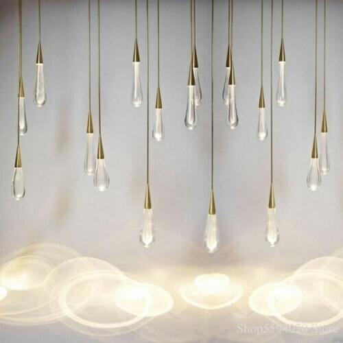 Crystal Villa Staircase Pendant Lights Long Cable Hanging Lamps Pendant Lamp Industrial Lamp Dinning Room Crystal Pendent Light