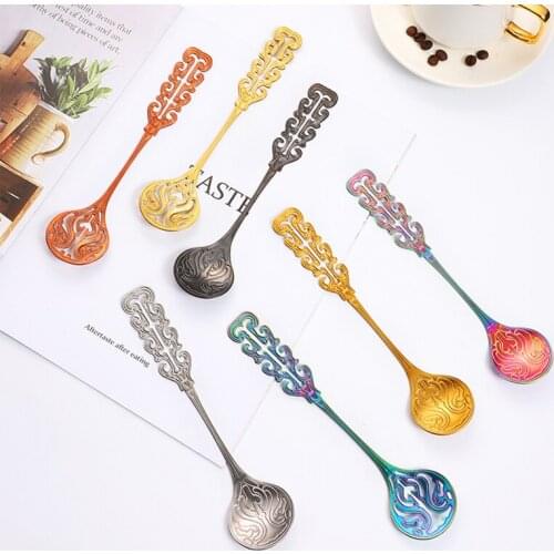 Creative Hollow Stainless Steel Coffee Spoon Rose Shaped Teaspoon Dessert Snack Scoop Spoons Cutlery Tableware Kitchen Gadget