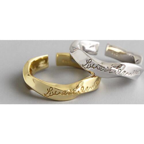 Vintage 100% S925 Sterling Silver Love Wave Twist Letters Finger Open Rings for Women Lady Wedding Gift Sterling Silver Jewelry