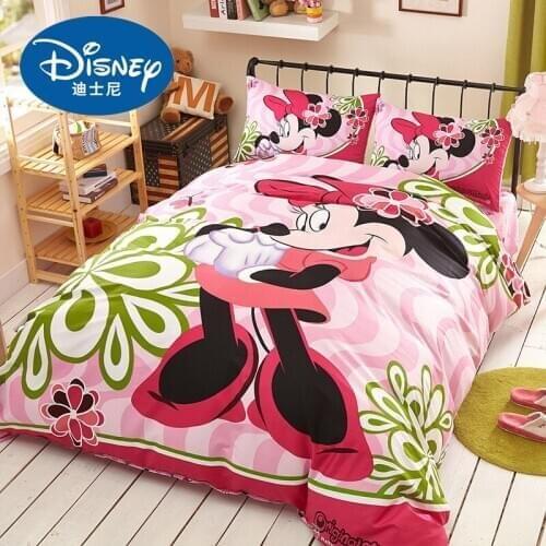 Disney Cotton Pink Minnie Mouse Quilt/Duvet Cover Flat Sheet Twin Queen Bed Linen Pillowcases Child Adult Bedding Set 3pcs/4pcs