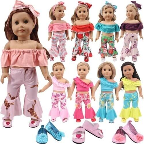 Doll Clothes 3 Pcs/Set=Hairband+Tops+Trousers For 18 Inch American&43 CM Reborn Baby New Born Doll ,Girls Russia DIY Gifts Toys