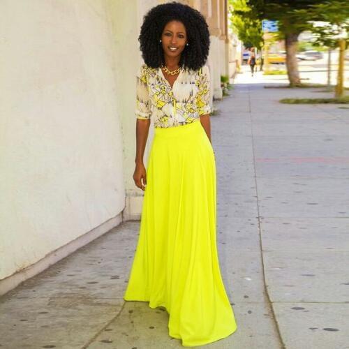 2017 Summer Chiffon Skirt for Women Eye-catching Yellow Long Beach Skirt South Arican Black Girl Maxi Skirt Custom Made