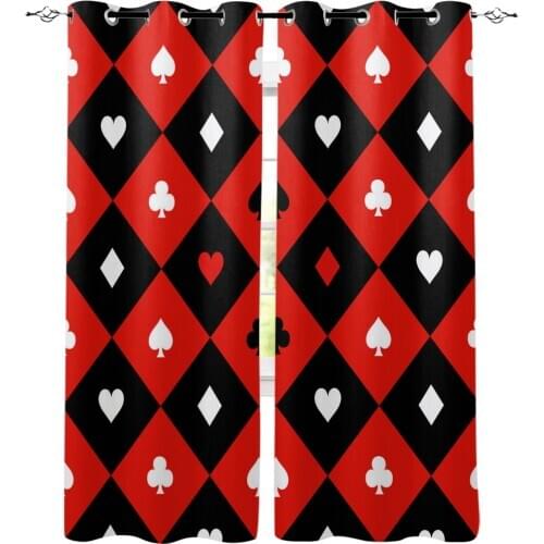 Love Geometric Squares Playing Cards Window Curtains LivingRoom Kitchen Curtains Left and Right Biparting Open