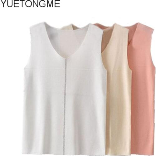 Tank Top Summer Women 2021 Fashion simulated diamond V Neck Sleeveless White
