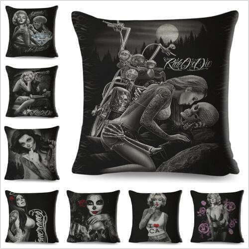 Mexico Chicano Style Cushion Cover Decor Cartoon Skull Sexy Lady Pillowcase for Car Sofa Home 100% Polyester Pillow case 45*45cm